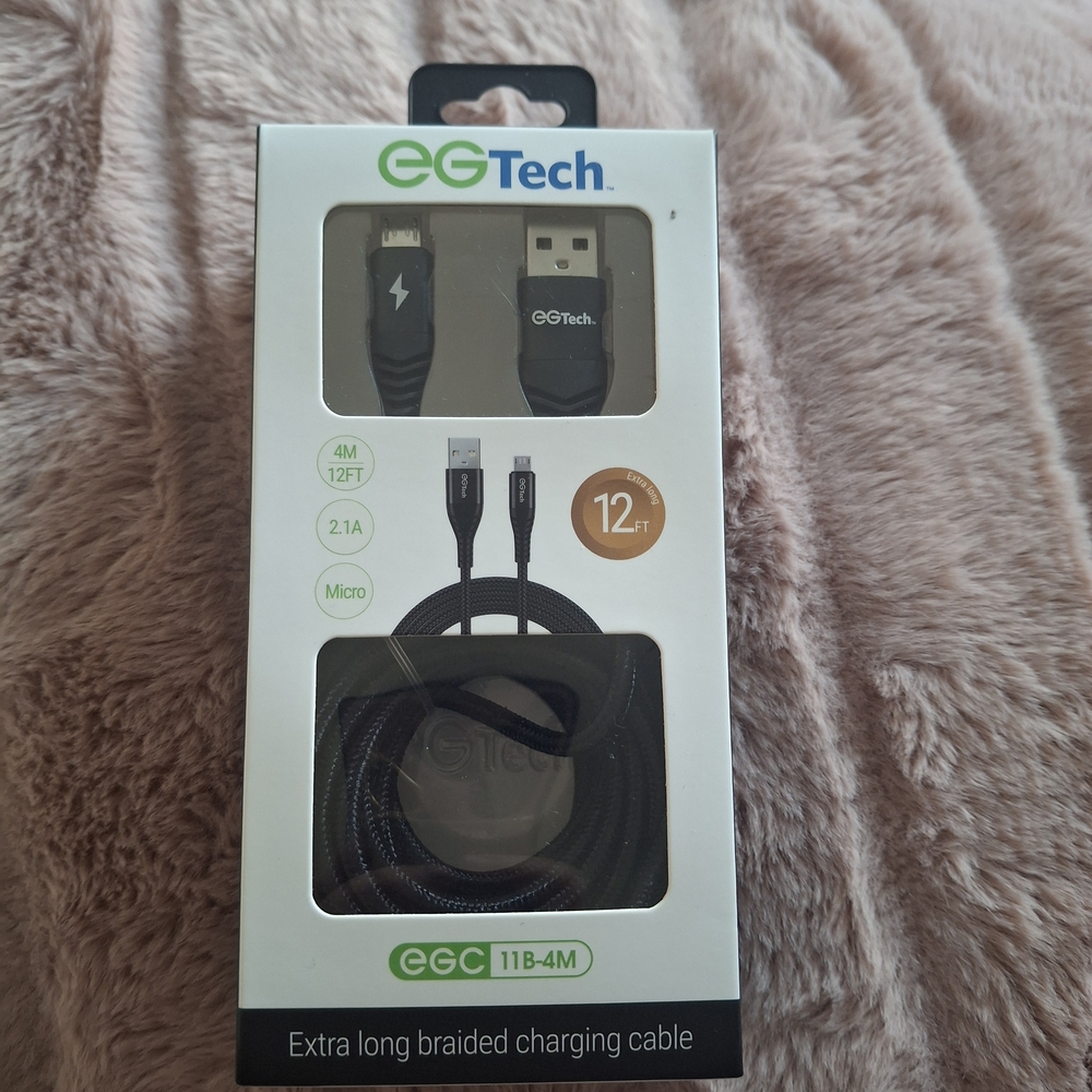 Black Braided Charging Cable 12ft